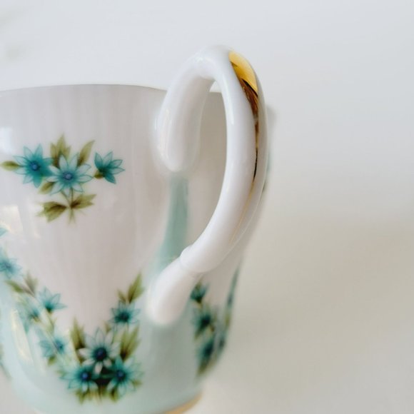 Royal Albert Shot Silk Teacup & Saucer White Blue Green Floral Swag Embossed VTG - Picture 12 of 14